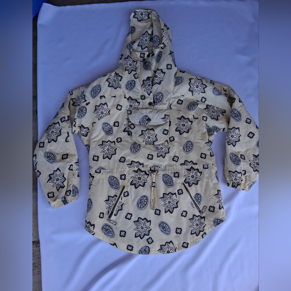 Vintage Womens L.L. Bean Cream Hooded Puffer Jacket with Black Floral Print M. - Picture 4 of 9